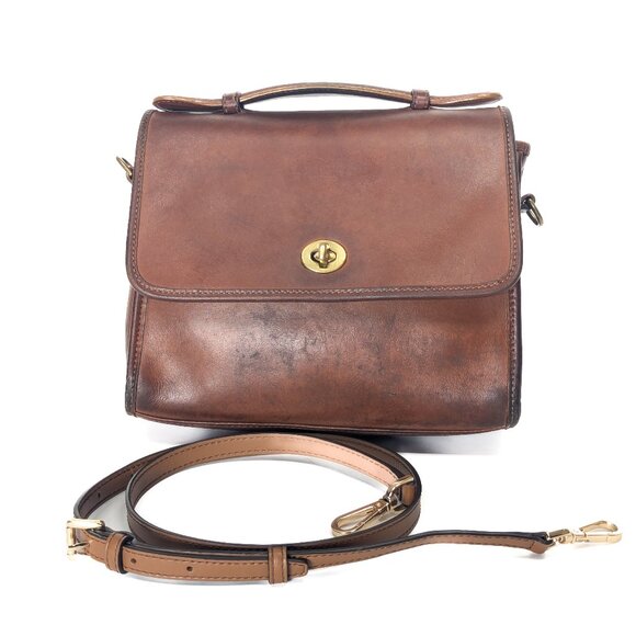 COACH Made in Italy Court Turnlock Vintage Brown Shoulder Bag - Picture 8 of 14